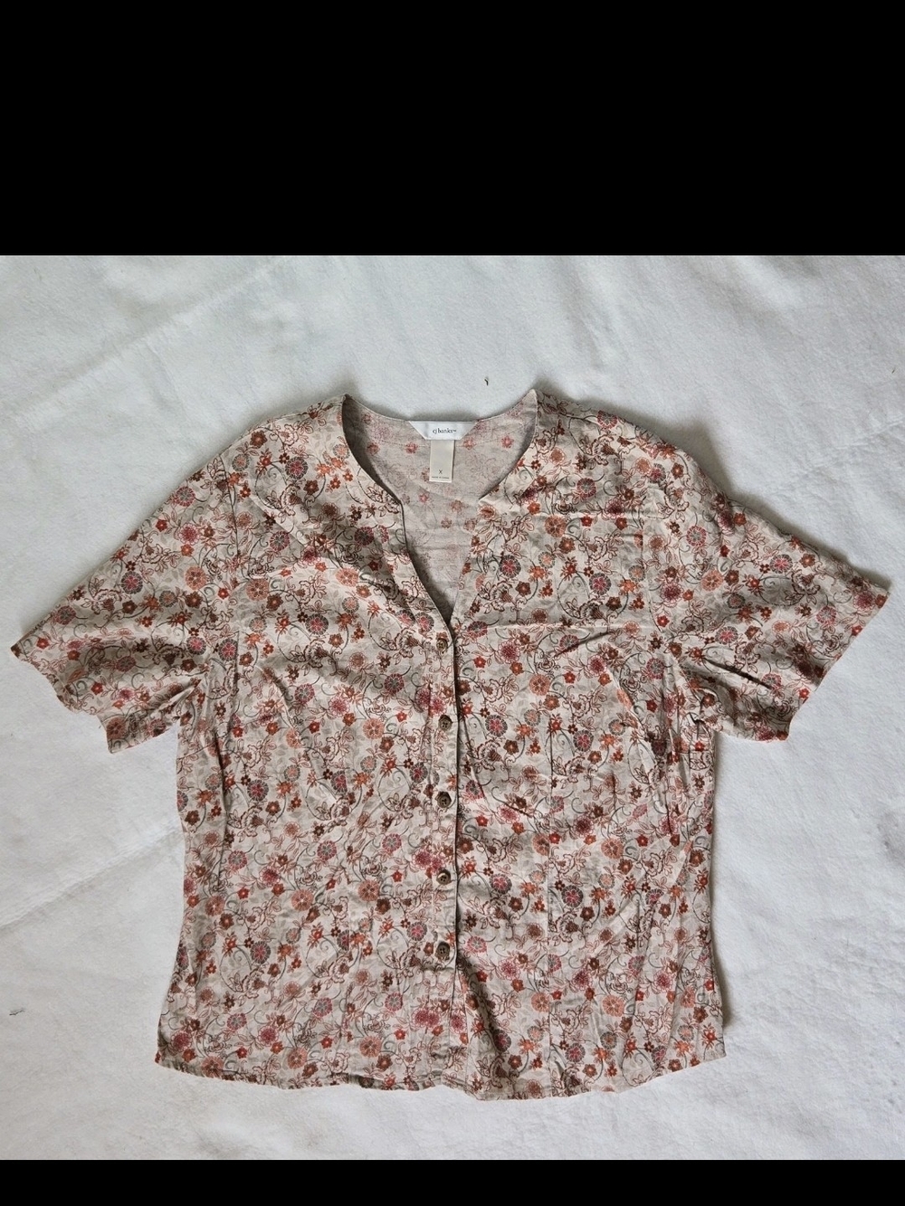 Linen/rayon CJ Banks Floral Button-Up Top